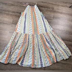 Lane Bryant Maxi Dress 18/20 Sleeveless Jeweled Colorful Boho Ruffle Bottom